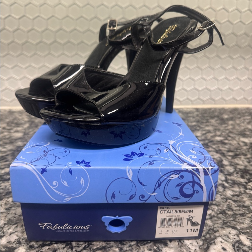 Elegant Black Patent Leather Platform Heels
